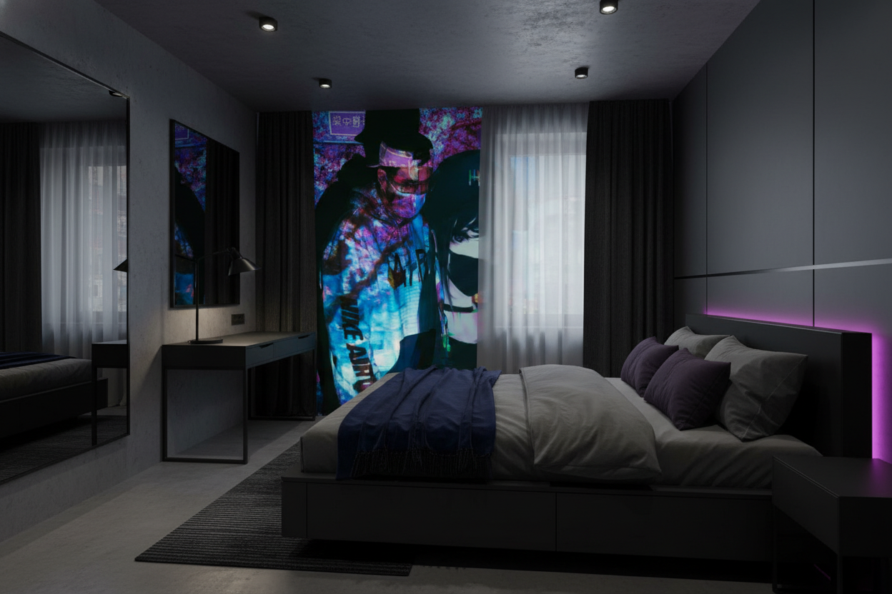 Papier Peint Cyberpunk Duo Masqué Ambiance Futuriste Néon - Chambre ado