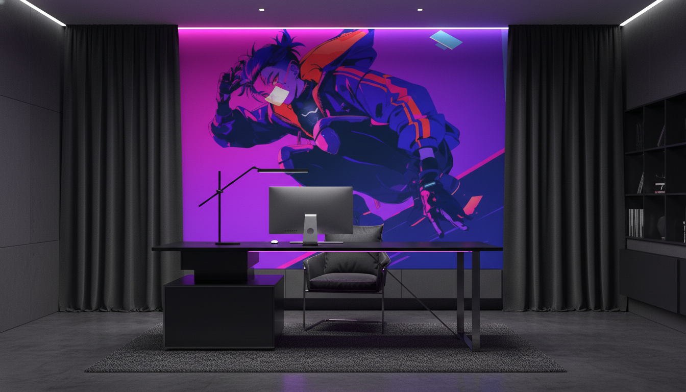 Papier Peint Cyberpunk Néon Violet Rose Style Futuriste Anime - Bureau