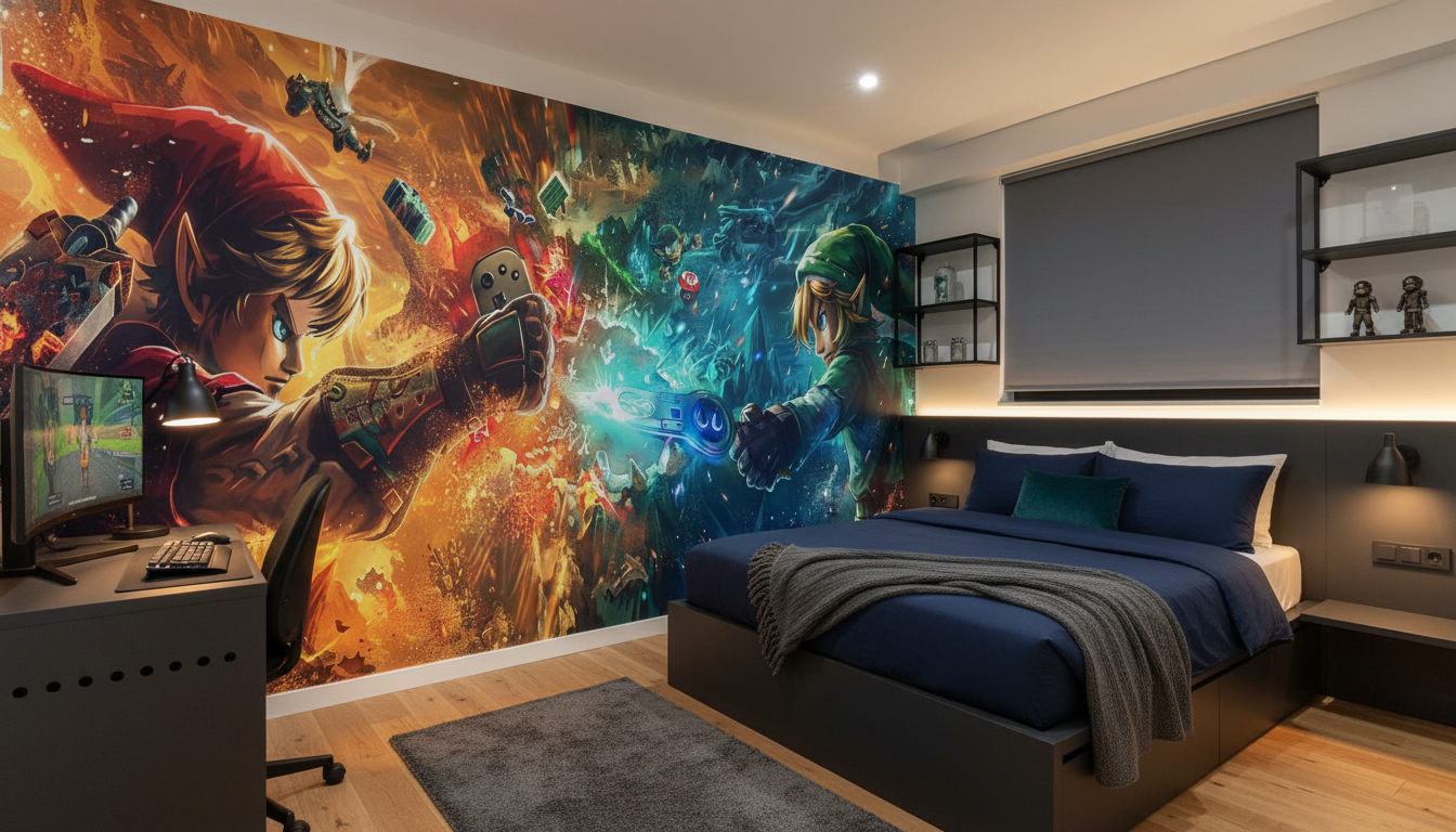 Papier Peint Épique Combat Fantasy Link Zelda Gaming - Chambre ado