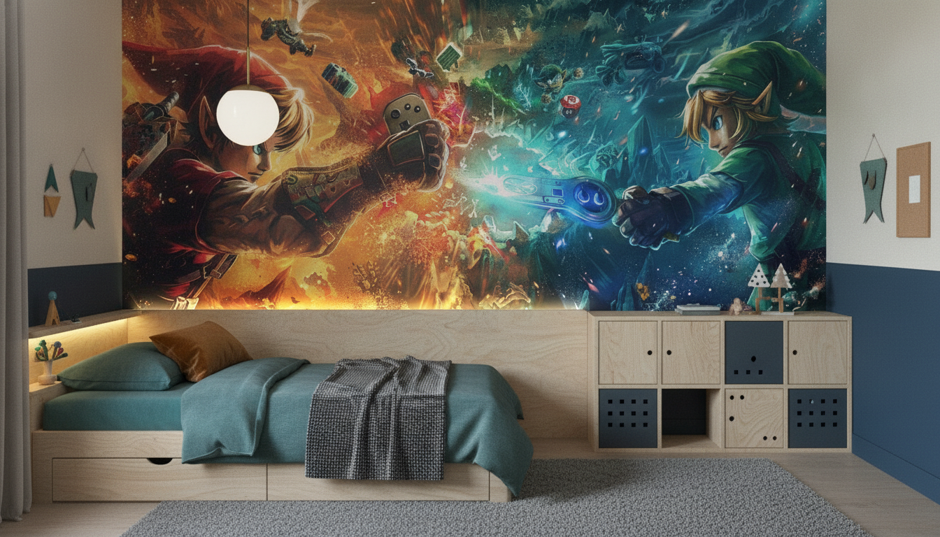 Papier Peint Épique Combat Fantasy Link Zelda Gaming - Chambre enfant