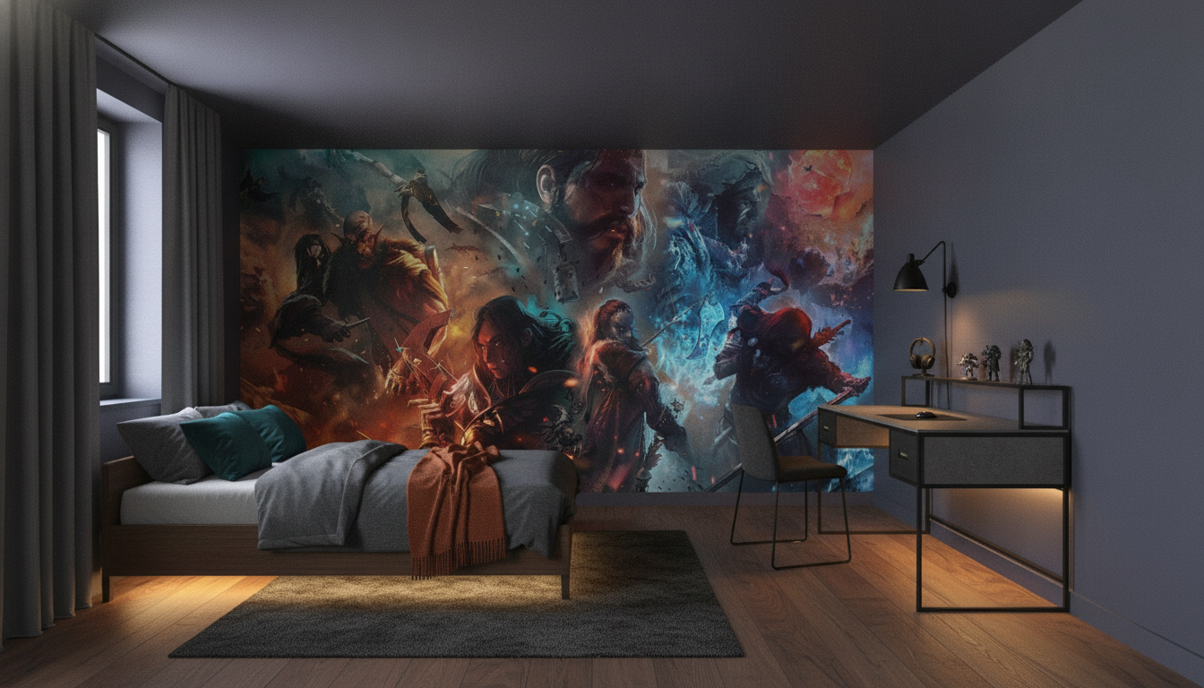 Papier Peint Épique Fantasy Guerriers Combat Spectaculaire Mystique - Chambre ado