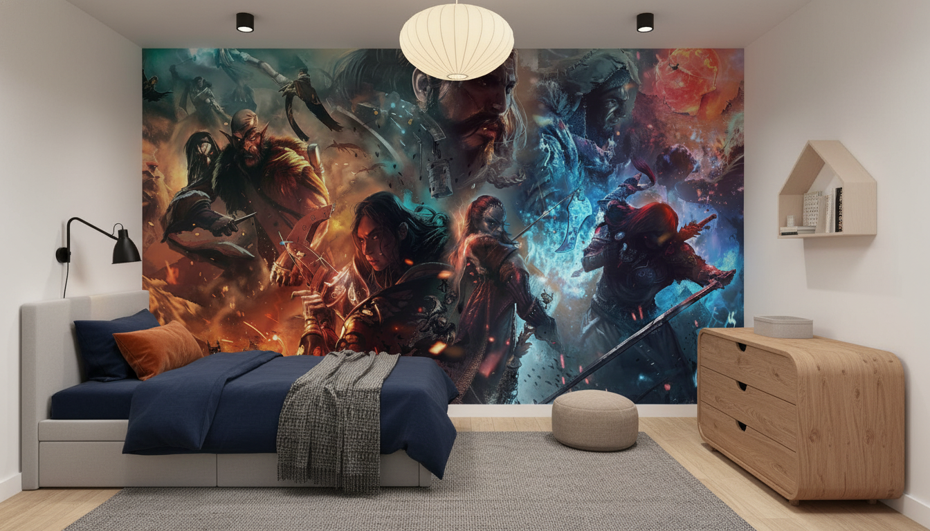 Papier Peint Épique Fantasy Guerriers Combat Spectaculaire Mystique - Chambre enfant