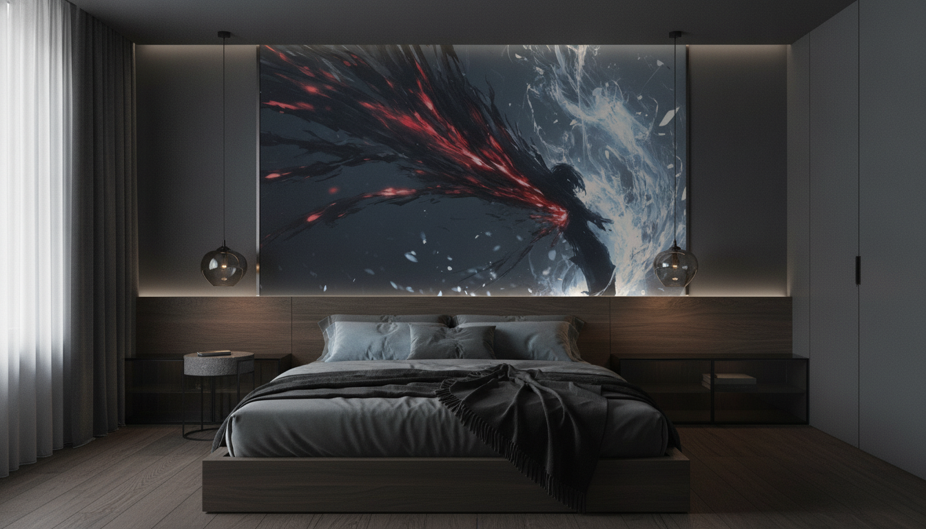 Papier Peint Fantastique Dragon Élémentaire Feu et Glace Épique - Chambre adulte