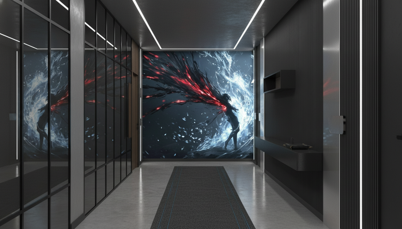 Papier Peint Fantastique Dragon Élémentaire Feu et Glace Épique - Couloir