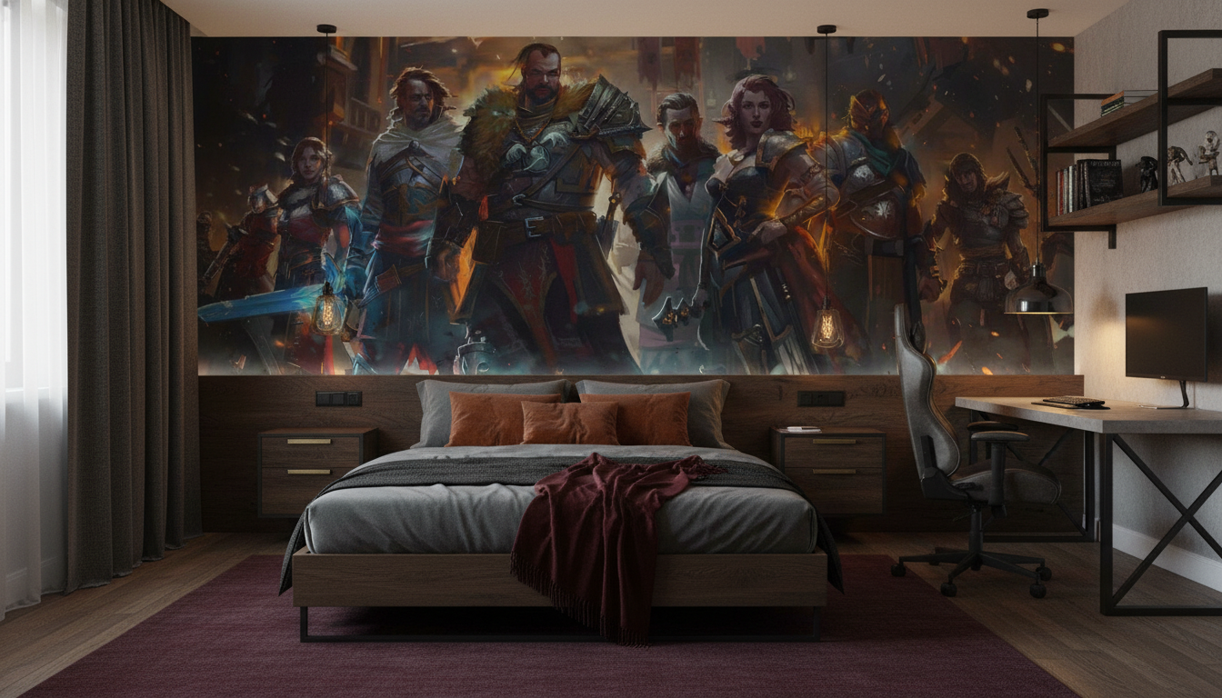 Papier Peint Fantasy Guerriers Épiques Combat Urbain Apocalyptique - Chambre ado