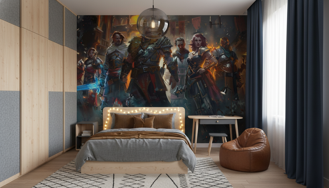 Papier Peint Fantasy Guerriers Épiques Combat Urbain Apocalyptique - Chambre enfant