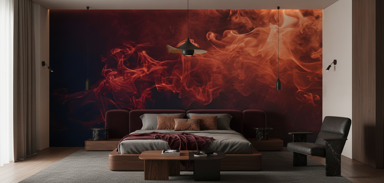 Papier Peint Flammes Abstraites Dégradé Rouge Orange Ambiance Dramatique - Chambre adulte