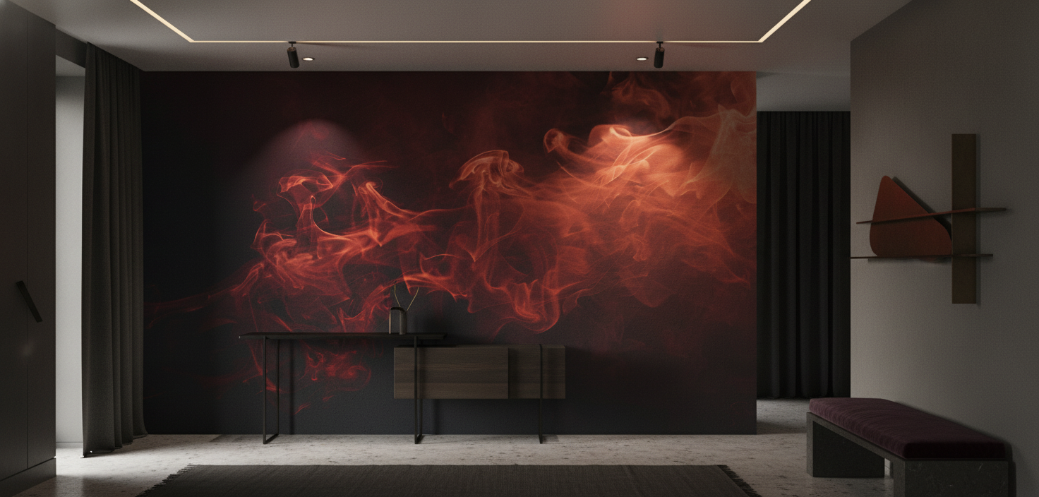 Papier Peint Flammes Abstraites Dégradé Rouge Orange Ambiance Dramatique - Entrée
