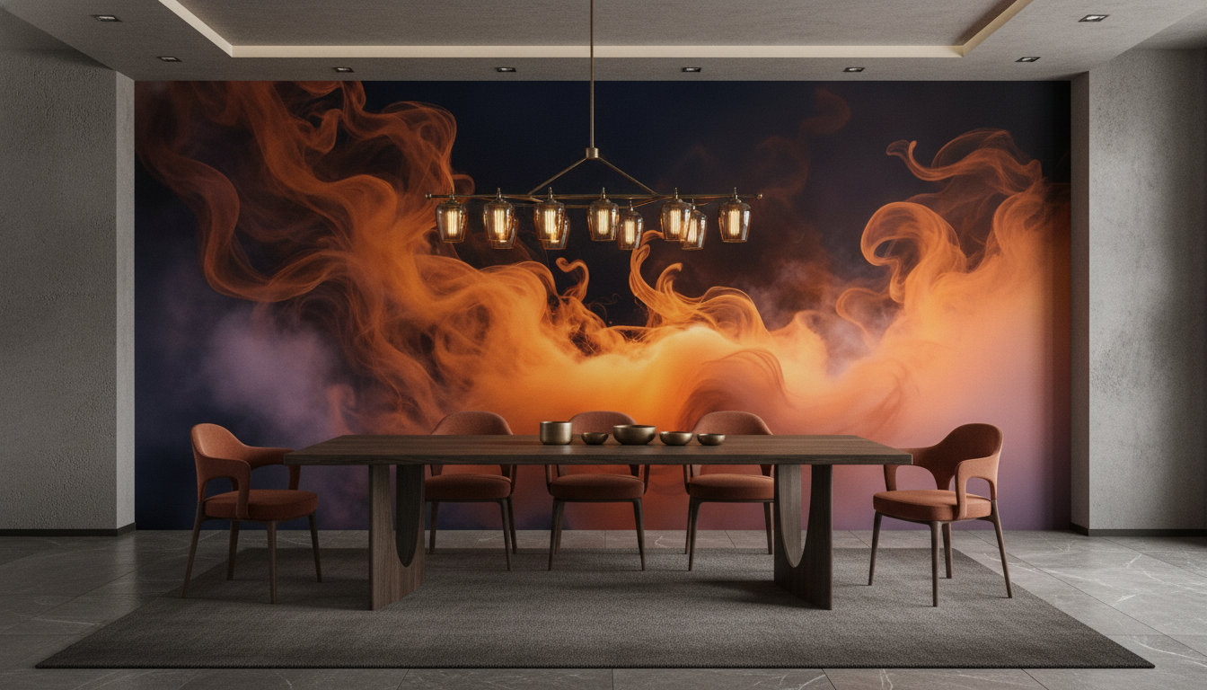 Papier peint flammes abstraites orange sur fond sombre dramatique - Salle à manger