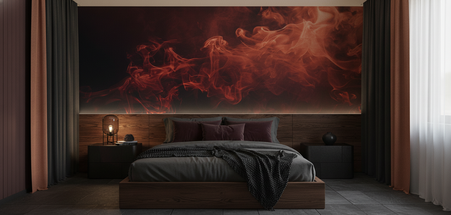 Papier peint flammes abstraites rouge orange sur fond noir - Chambre adulte