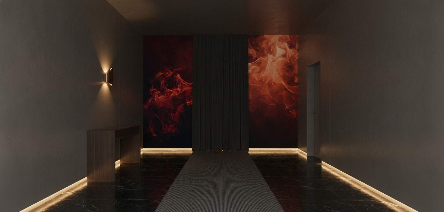 Papier peint flammes abstraites rouge orange sur fond noir - Couloir
