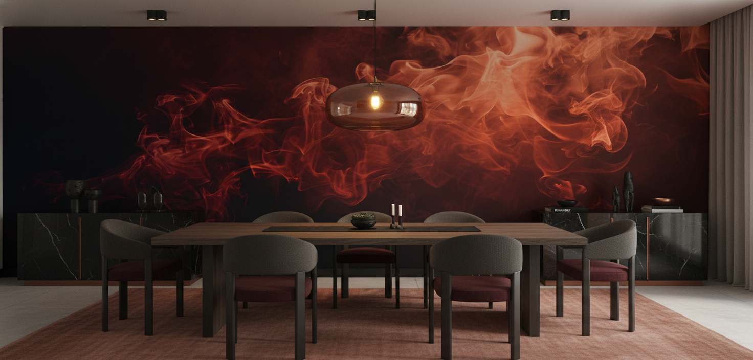 Papier peint flammes abstraites rouge orange sur fond noir - Salle à manger