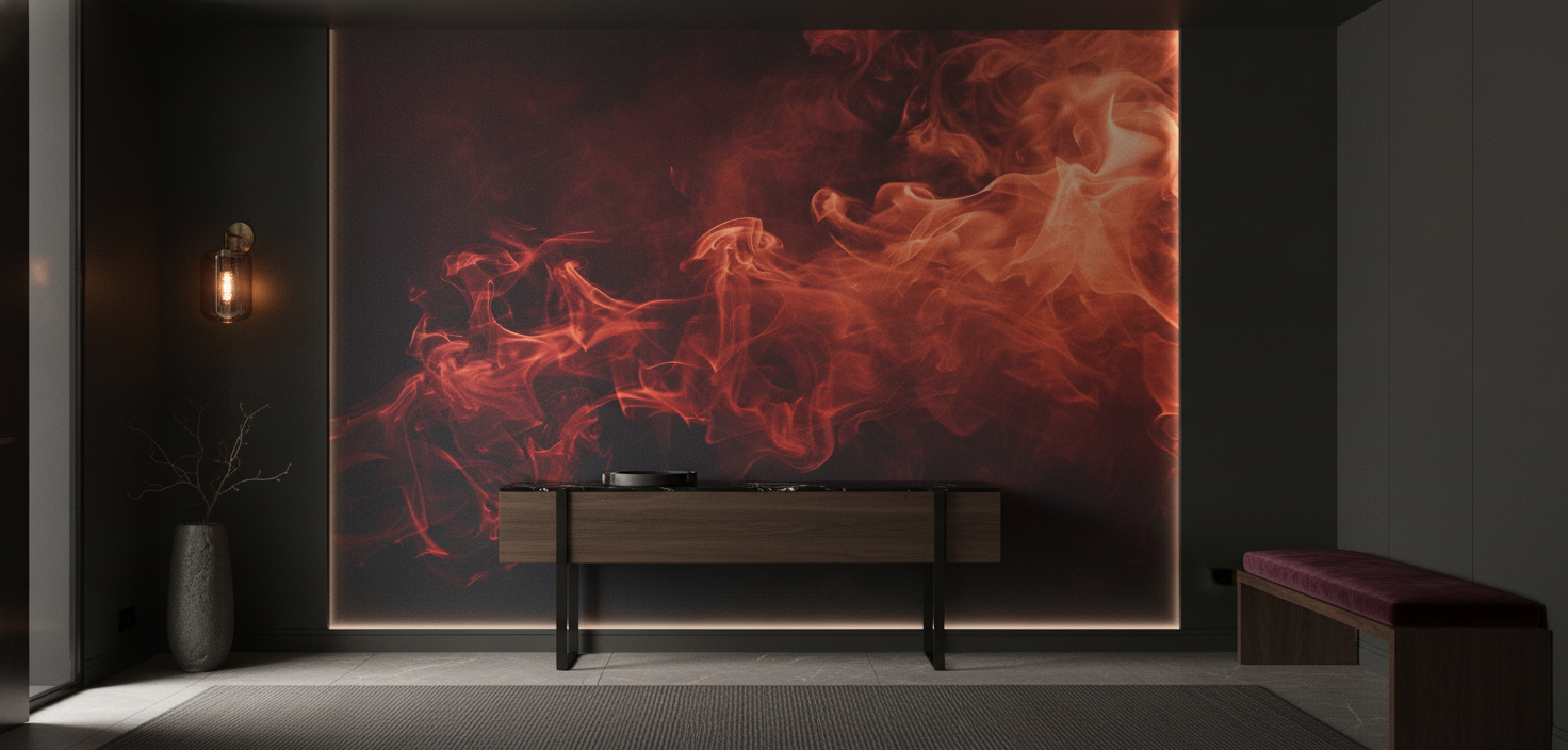 Papier Peint Flammes Rouges Orangées Effet Fumée Dramatique - Entrée