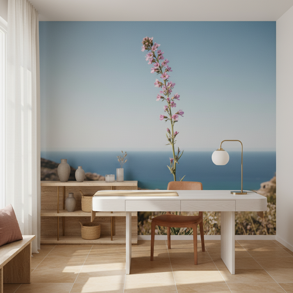 Papier Peint Fleur Sauvage Bord de Mer Méditerranéen - Bureau