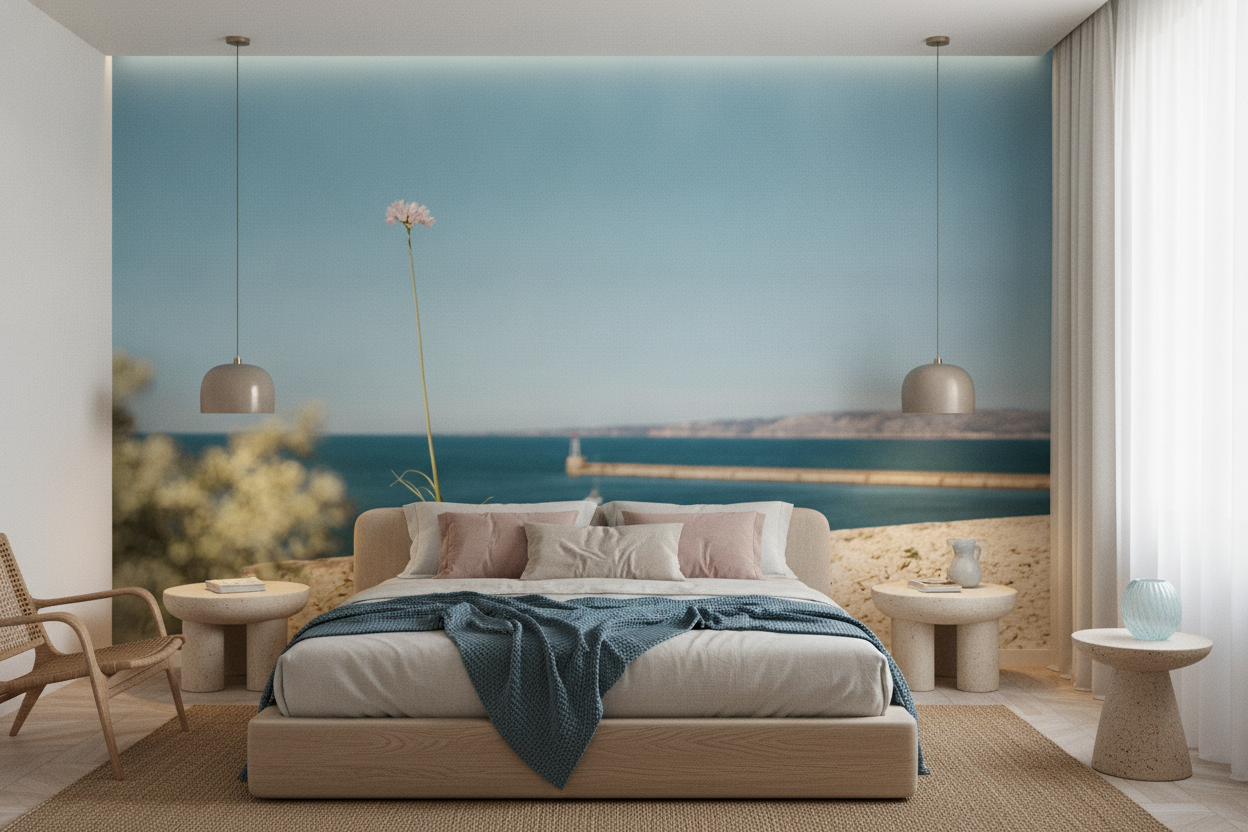 Papier Peint Fleur Sauvage Bord de Mer Méditerranéen - Chambre adulte