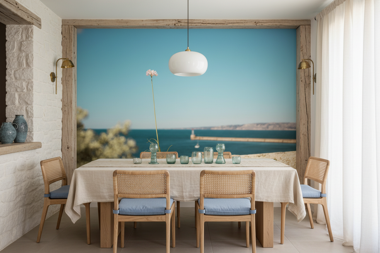 Papier Peint Fleur Sauvage Bord de Mer Méditerranéen - Salle à manger