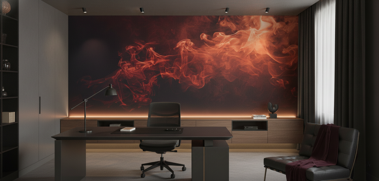Papier Peint Fumée Rouge Orange Effet Flammes Abstrait - Bureau