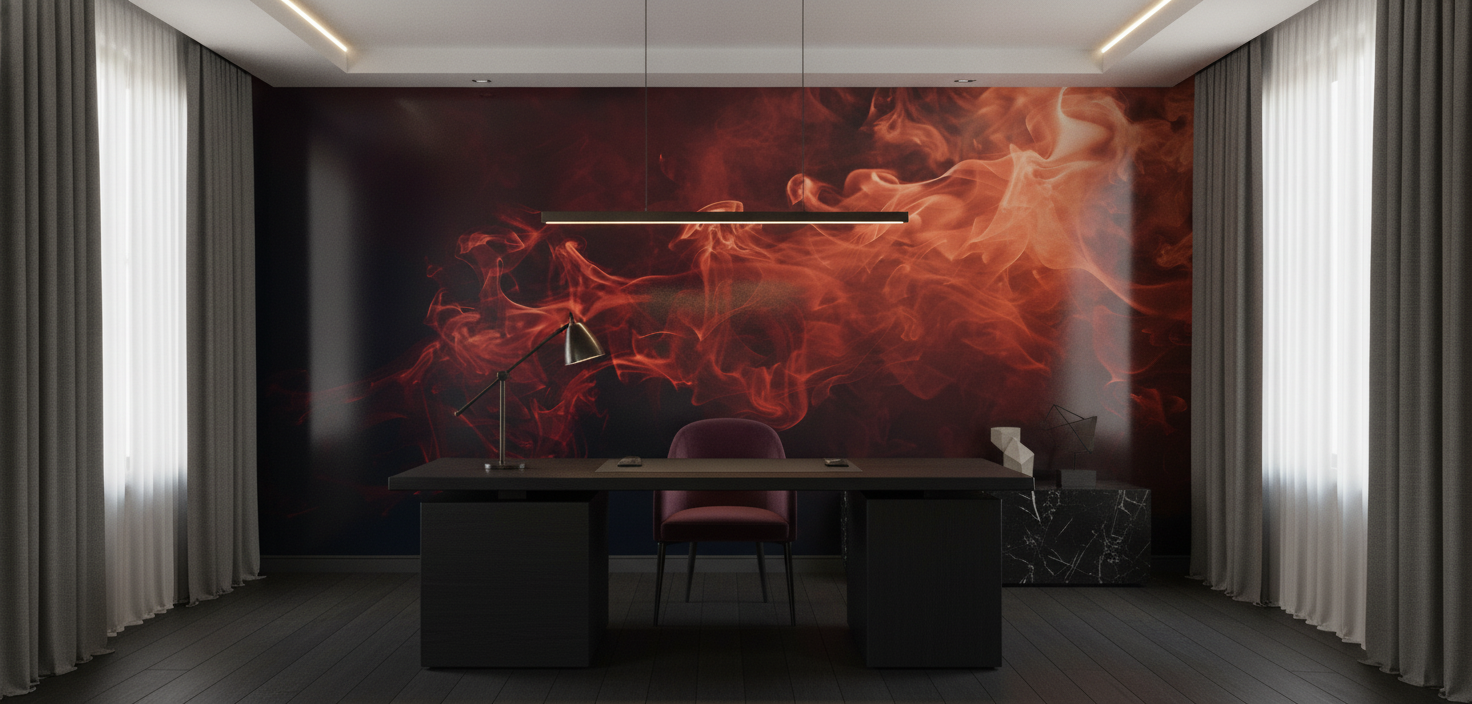 Papier peint fumée rouge orangée abstraite effet dramatique - Bureau