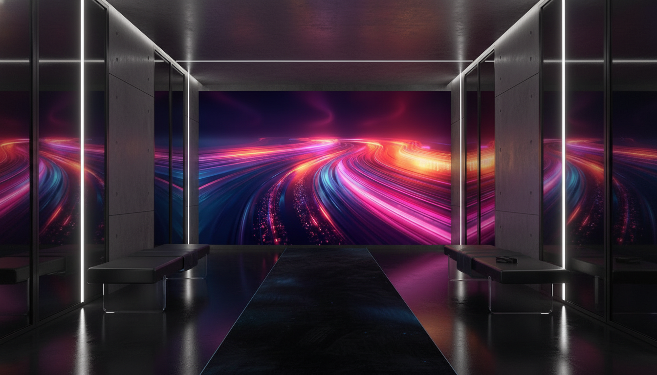 Papier Peint Futuriste Flux Lumineux Néon Rose et Bleu - Couloir