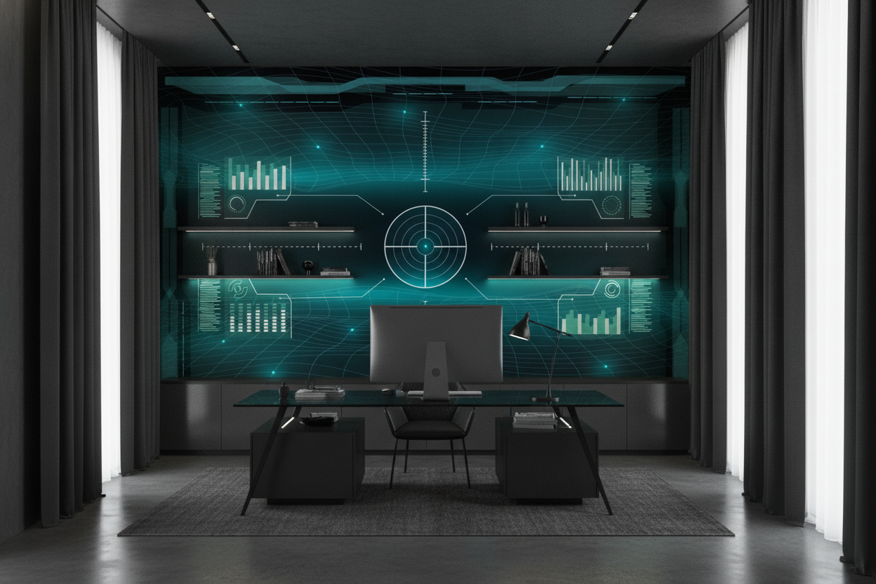 Papier peint futuriste interface technologique holographique cyan digital - Bureau