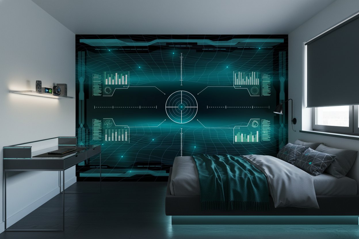 Papier peint futuriste interface technologique holographique cyan digital - Chambre ado
