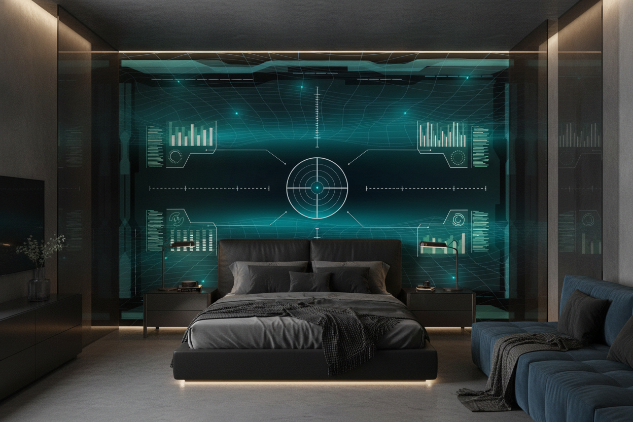 Papier peint futuriste interface technologique holographique cyan digital - Chambre adulte