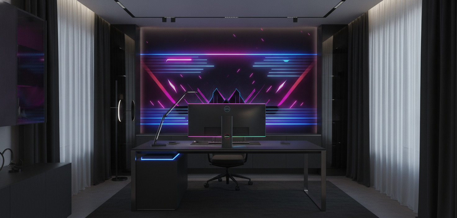 Papier Peint Futuriste Néon Cyber Ambiance Gaming Électronique - Bureau