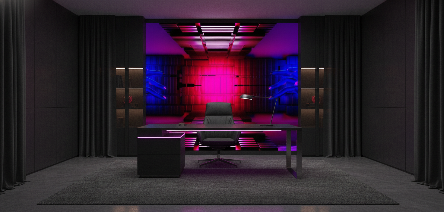 Papier peint futuriste néon cyberpunk mains holographiques effet 3D - Bureau