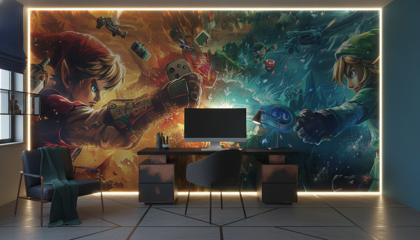 Papier Peint Gaming Fantasy Duel Épique Link Zelda - Bureau