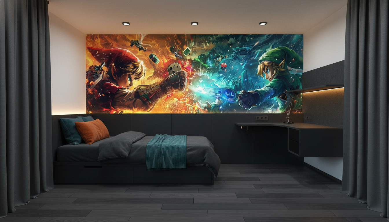 Papier Peint Gaming Fantasy Duel Épique Link Zelda - Chambre ado