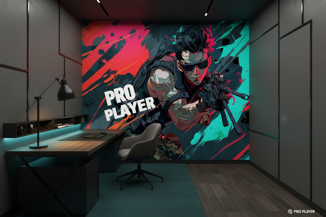 Papier Peint Gaming Pro Player Style Cyberpunk Coloré - Bureau