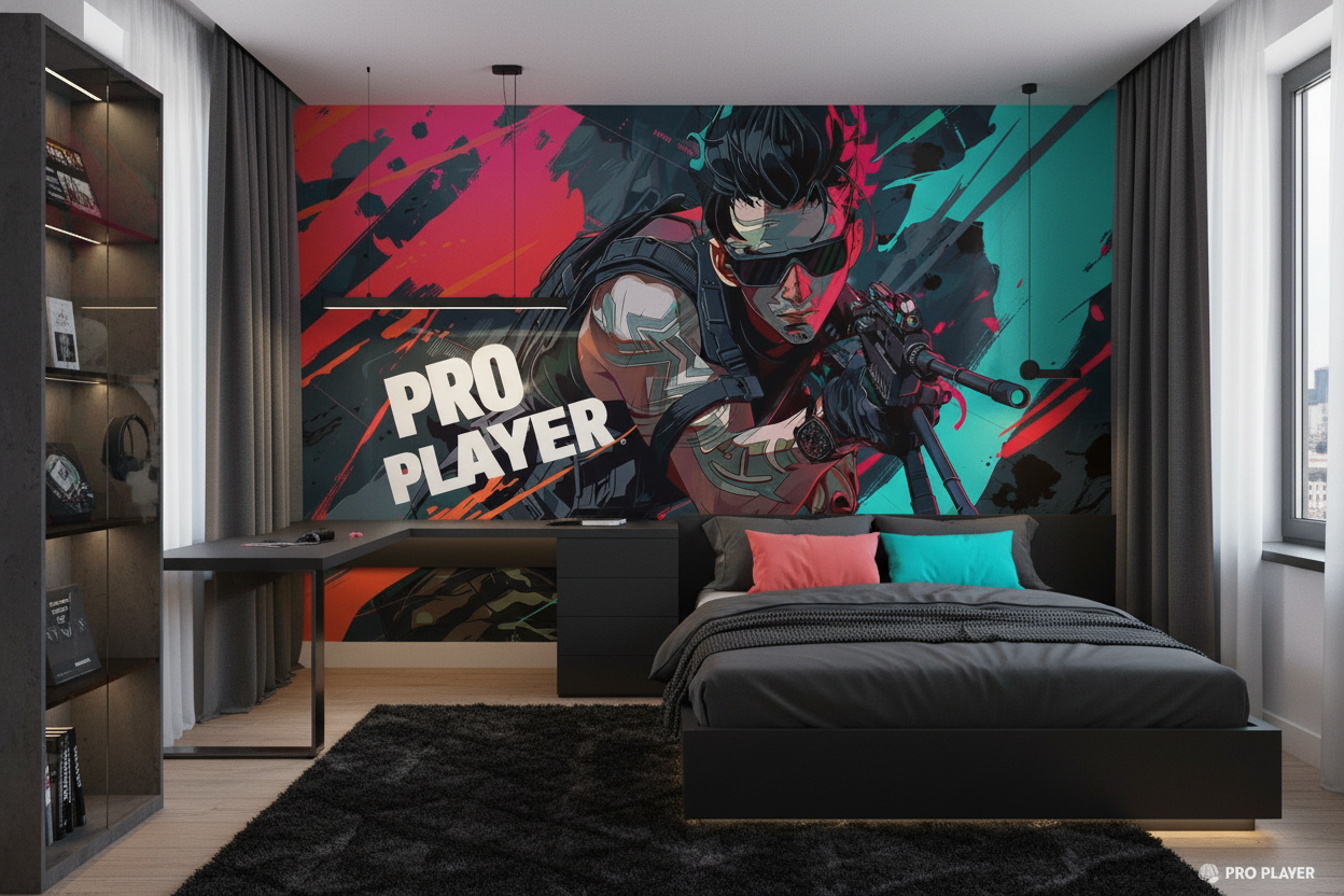 Papier Peint Gaming Pro Player Style Cyberpunk Coloré - Chambre ado