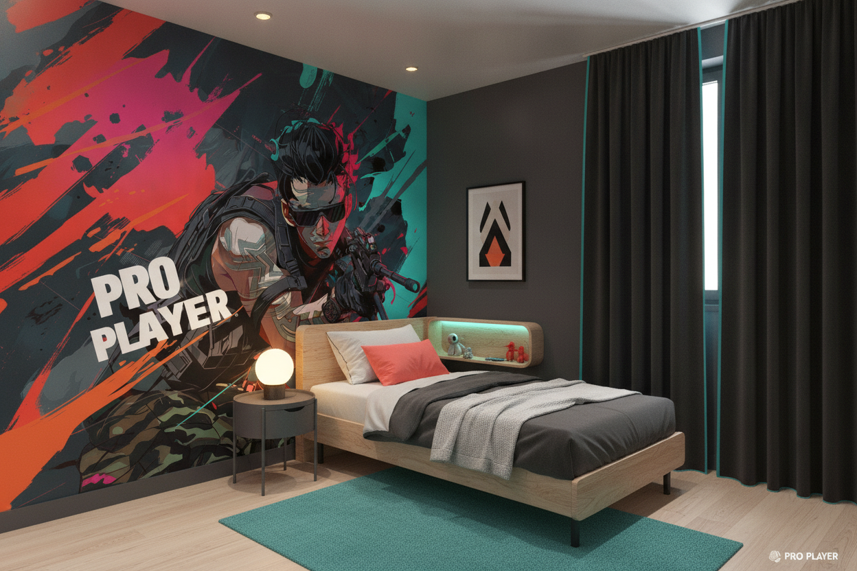 Papier Peint Gaming Pro Player Style Cyberpunk Coloré - Chambre enfant