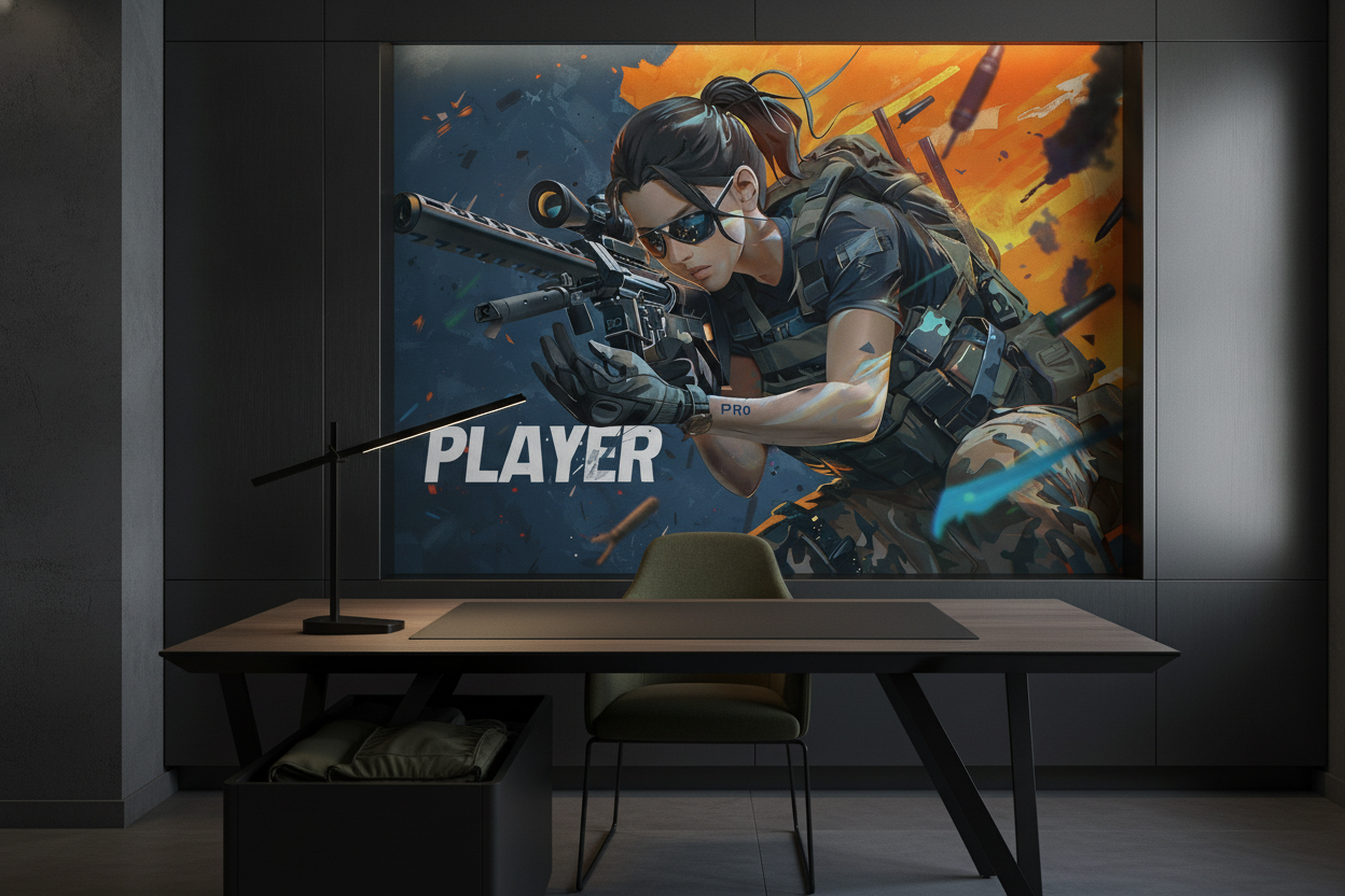 Papier Peint Gaming Sniper Femme Action Militaire Futuriste - Bureau