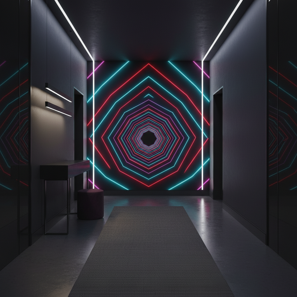 Papier Peint Géométrique Néon Diamants Lumineux Effet Tunnel - Couloir