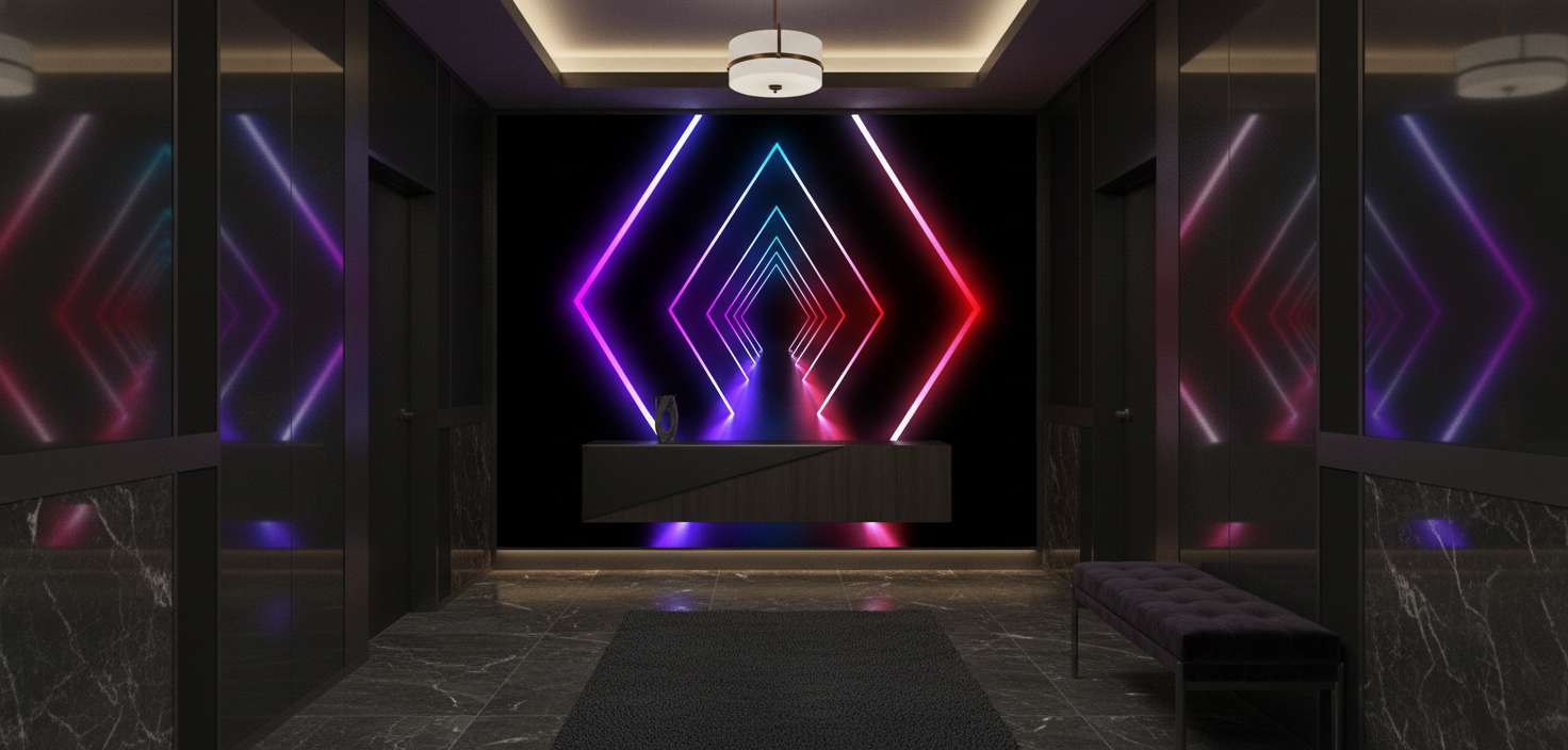 Papier Peint Géométrique Néon Diamants Lumineux Effet Tunnel - Entrée