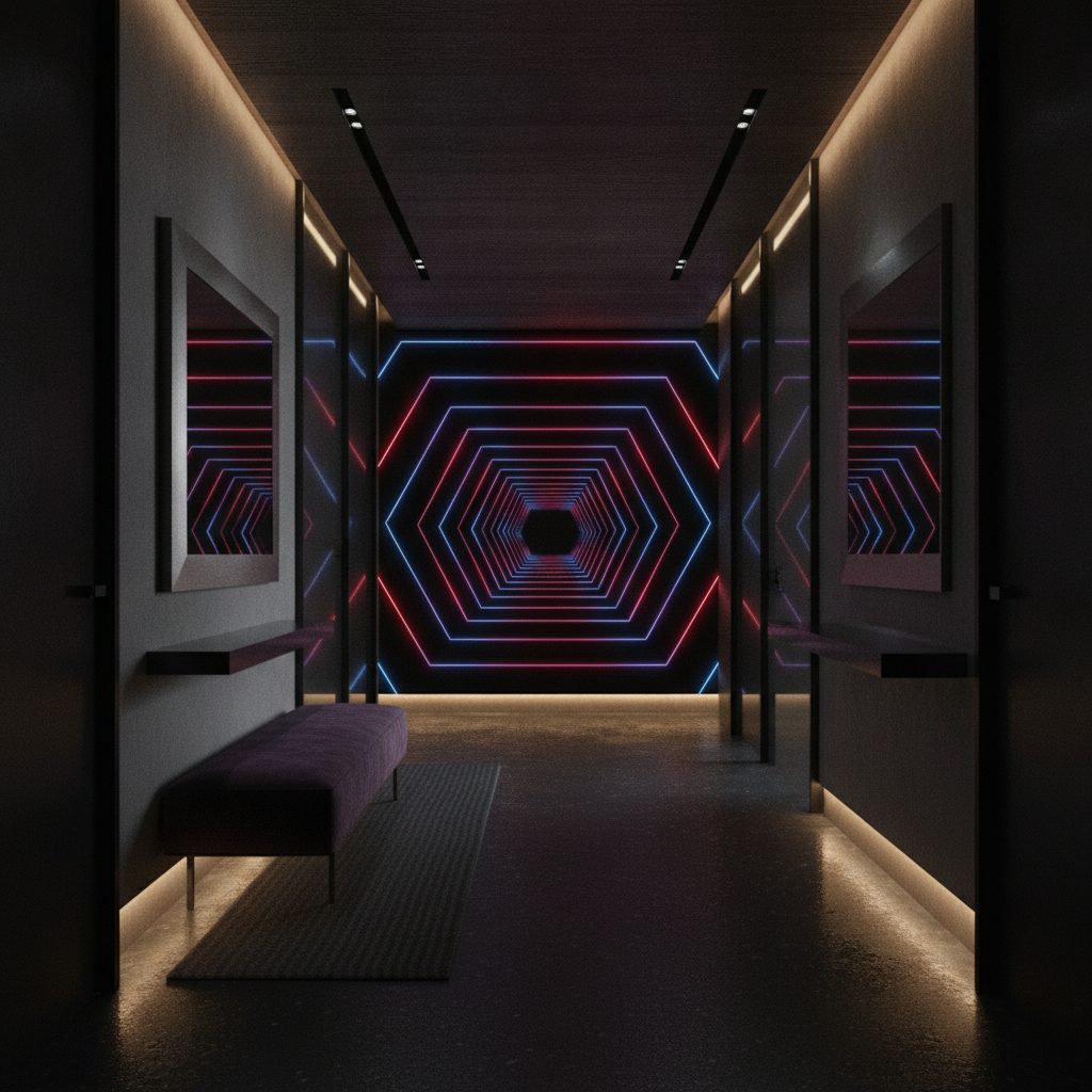 Papier Peint Géométrique Néon Formes Diamants Lumineux Effet Tunnel - Couloir