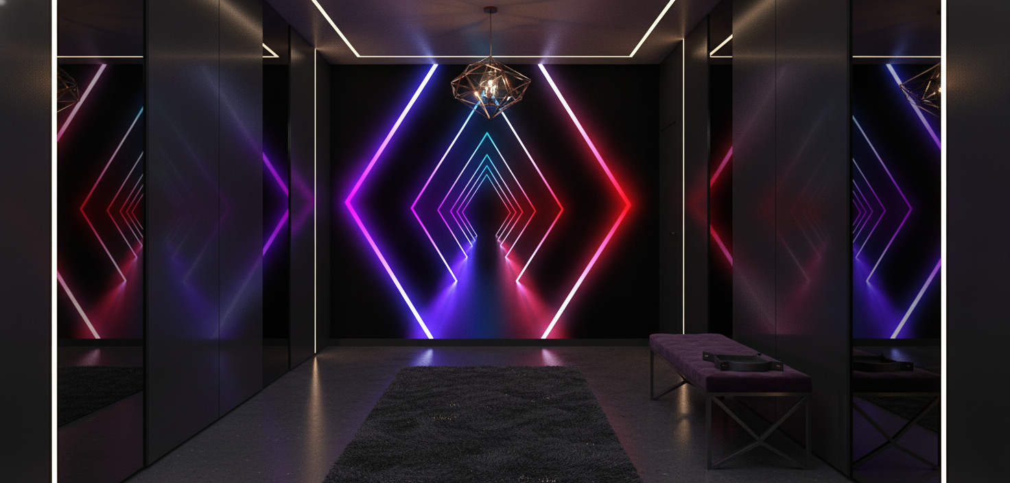 Papier Peint Géométrique Tunnel Diamants Néon Futuriste Multicolore - Entrée