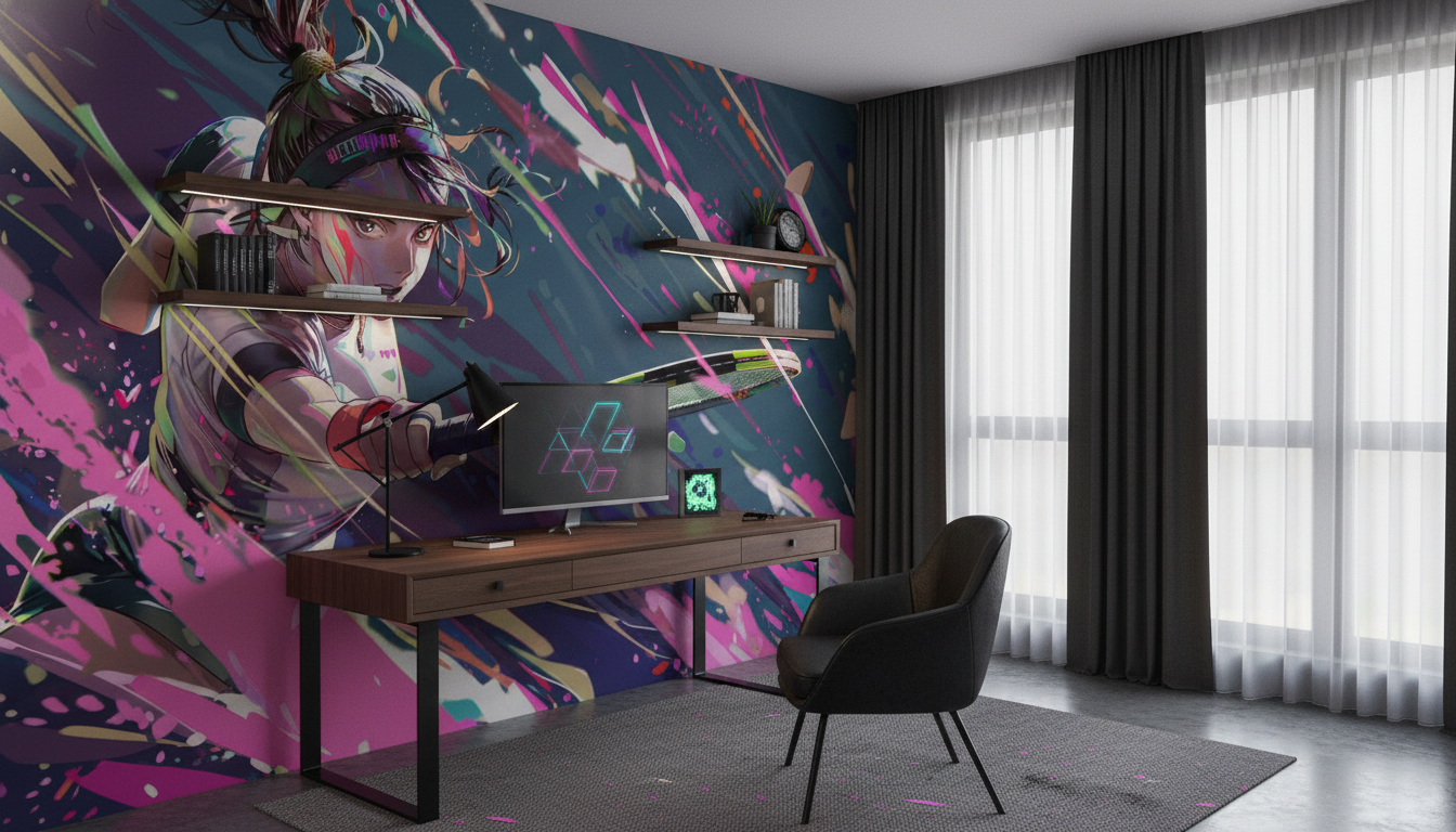 Papier Peint Guerrière Anime Cyberpunk Explosion Colorée Dynamique - Bureau