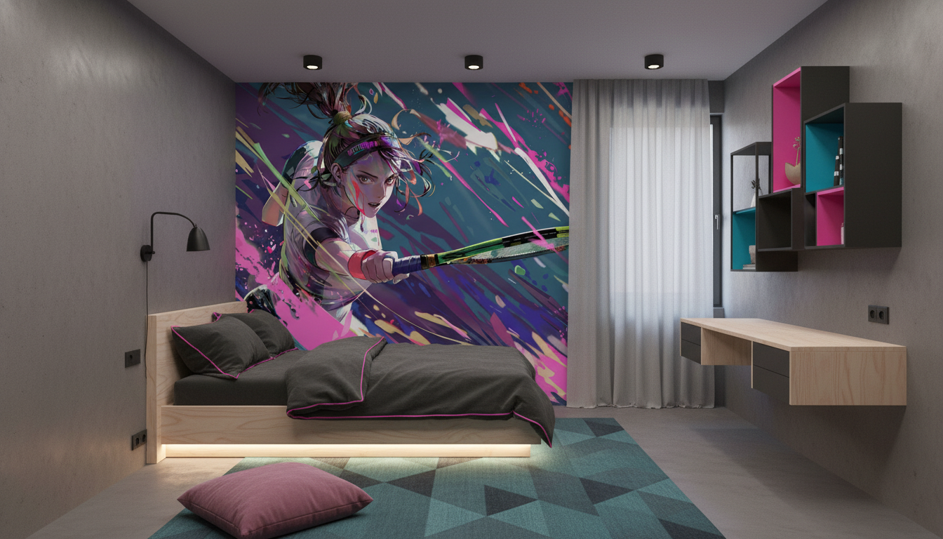 Papier Peint Guerrière Anime Cyberpunk Explosion Colorée Dynamique - Chambre ado