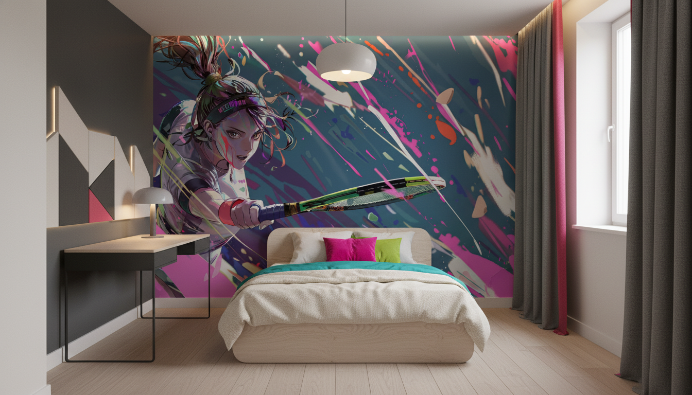 Papier Peint Guerrière Anime Cyberpunk Explosion Colorée Dynamique - Chambre enfant