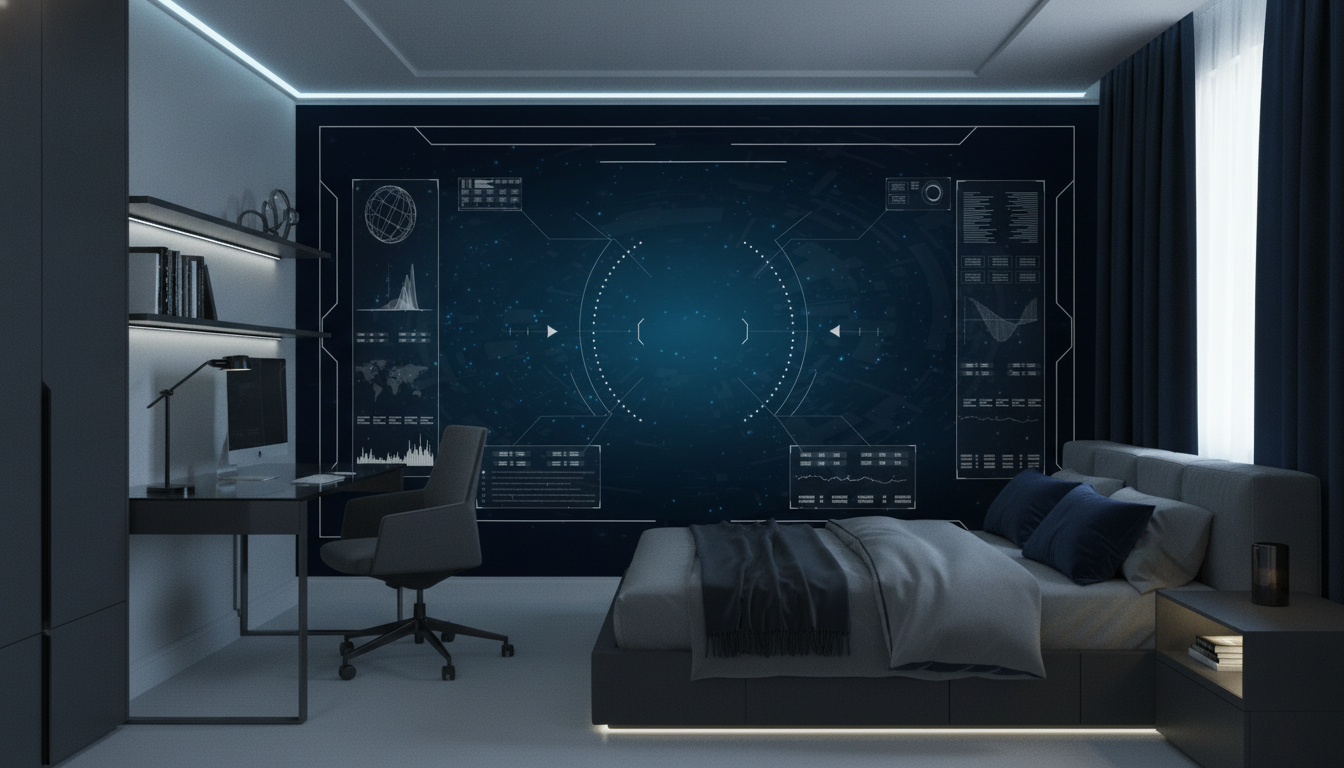 Papier Peint Interface Futuriste HUD Science Fiction Cosmos - Chambre ado