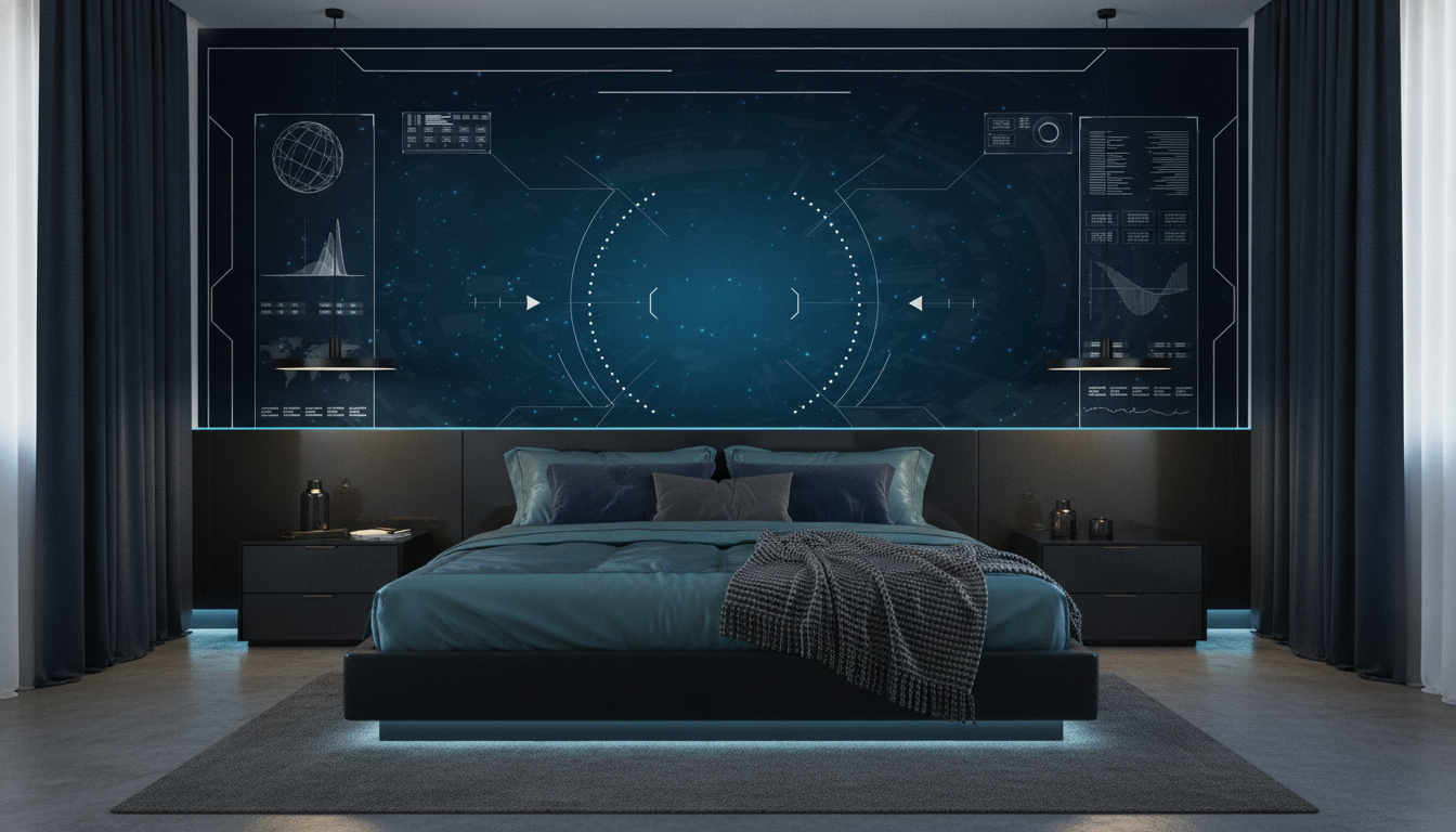 Papier peint interface technologique futuriste données spatiales bleu - Chambre adulte
