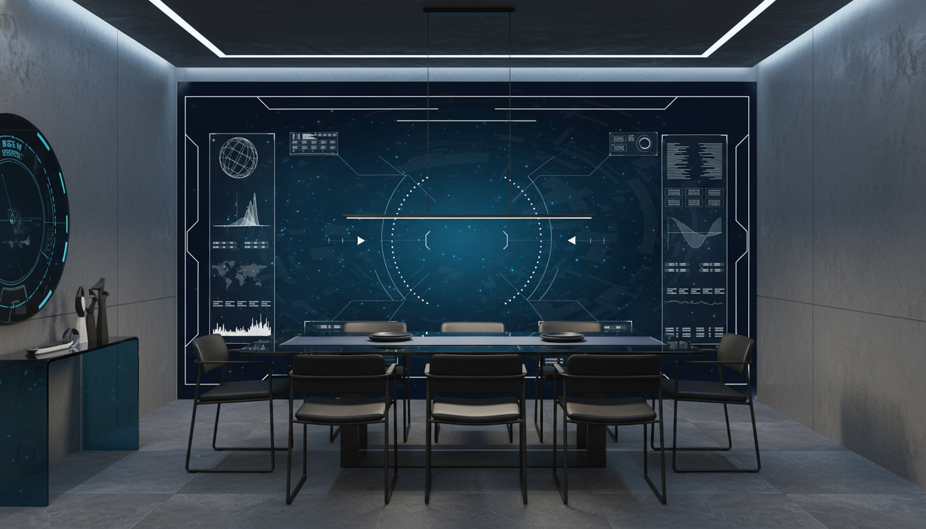 Papier peint interface technologique futuriste données spatiales bleu - Salle à manger