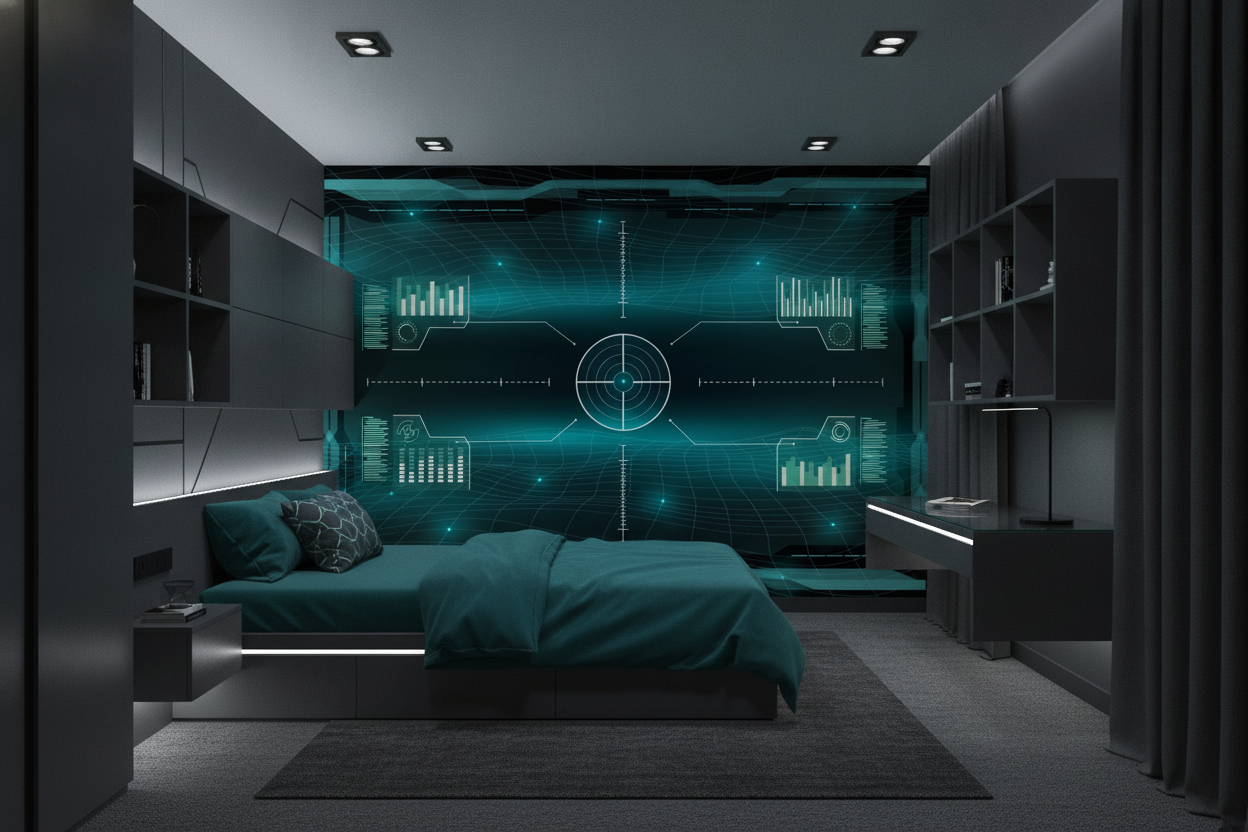 Papier Peint Interface Technologique Futuriste Radar Digital - Chambre ado