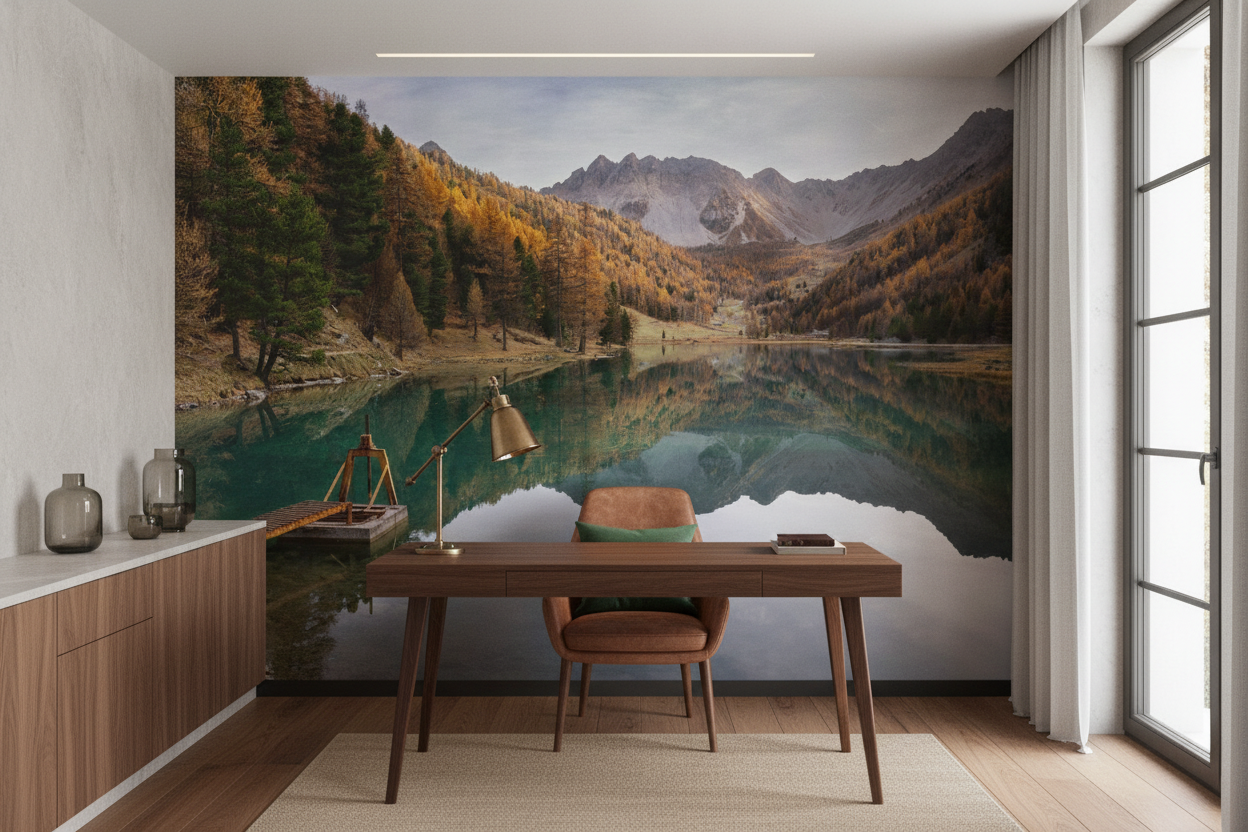 Papier peint lac de montagne automnal avec reflets parfaits - Bureau