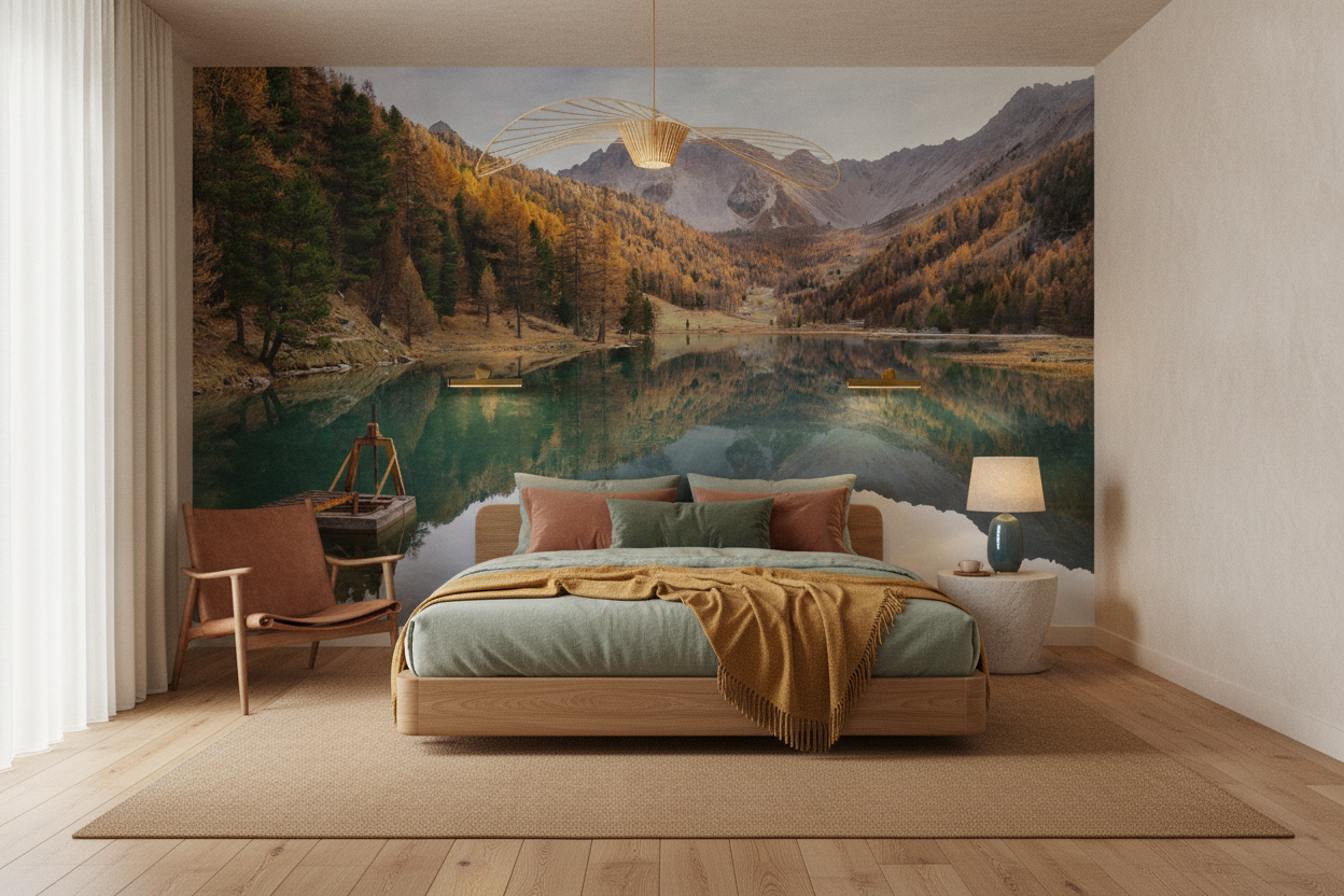Papier peint lac de montagne automnal avec reflets parfaits - Chambre adulte