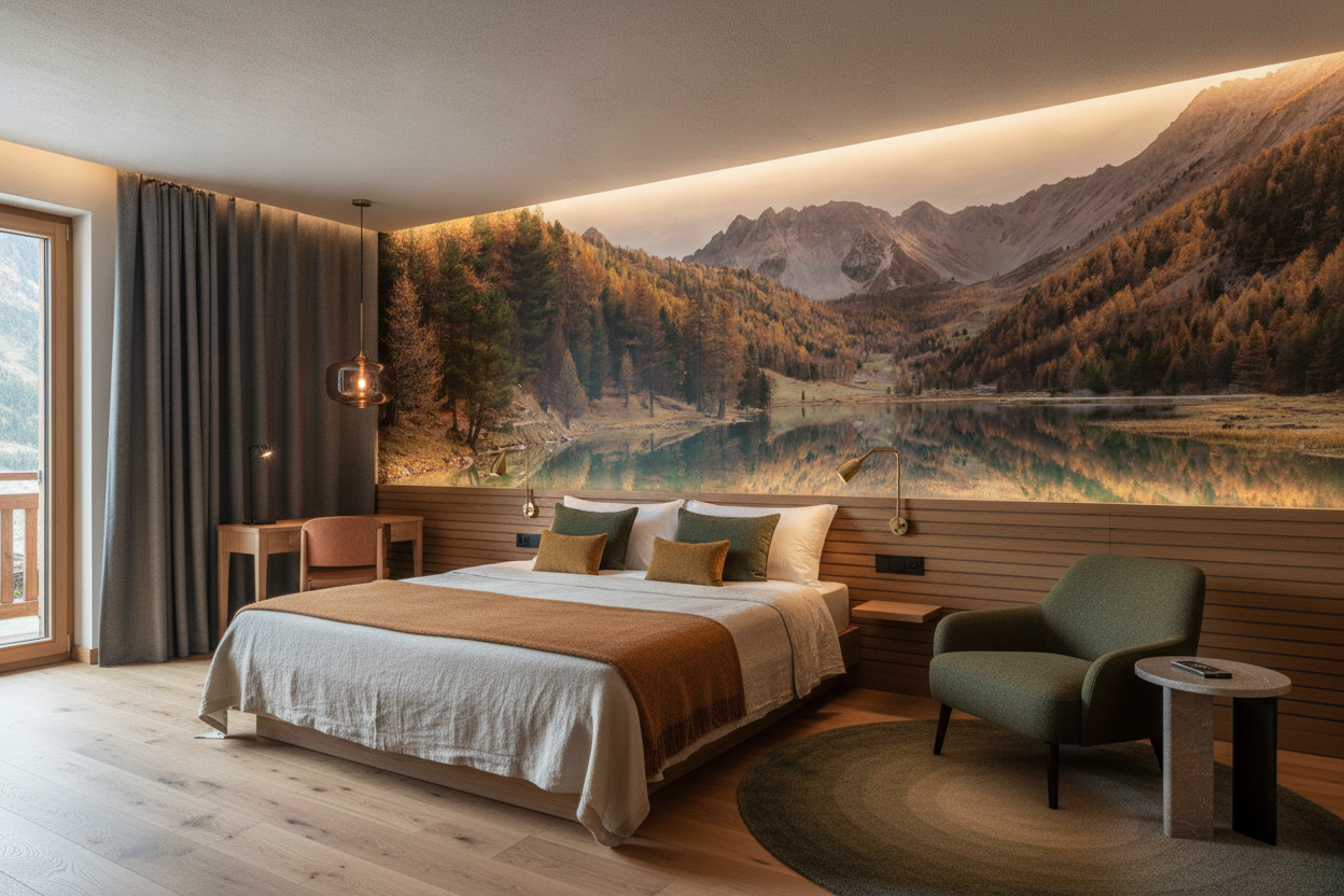 Papier peint lac de montagne automnal avec reflets parfaits — Hôtel