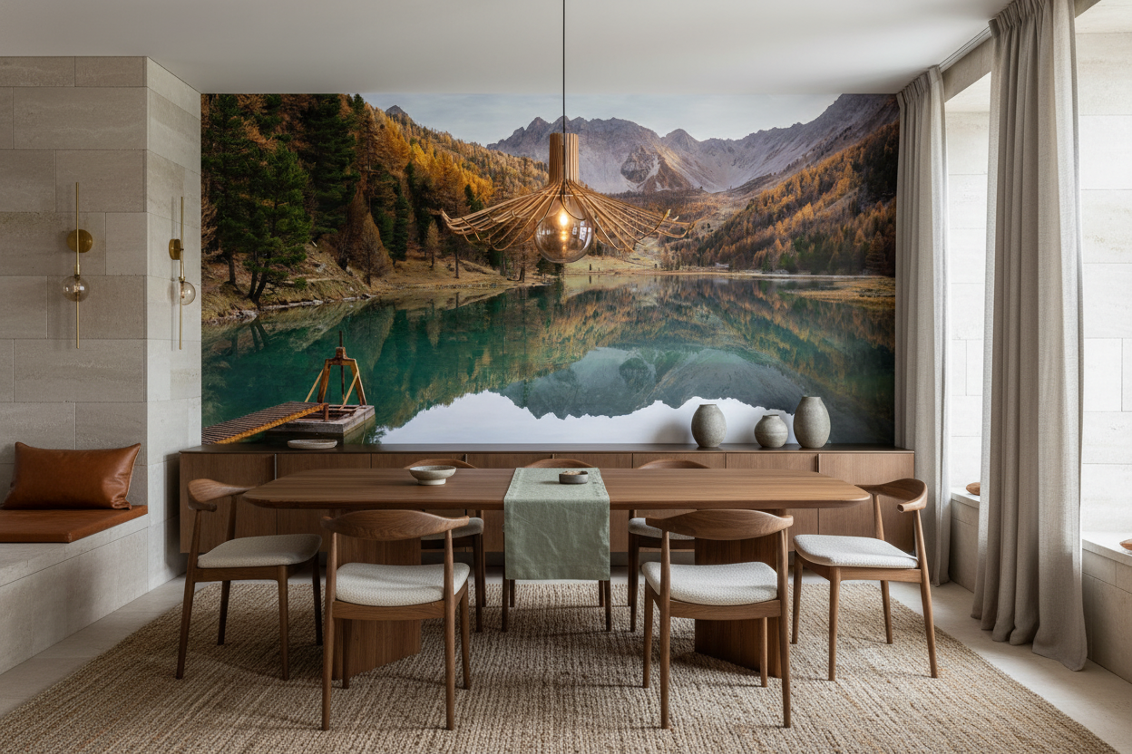 Papier peint lac de montagne automnal avec reflets parfaits - Salle à manger