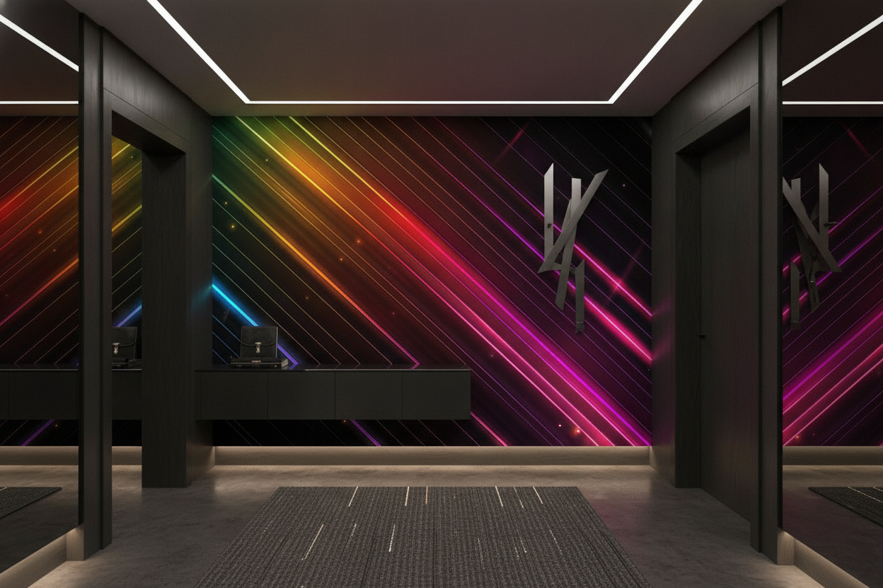 Papier Peint Lignes Diagonales Néon Multicolores Effet Lumineux Moderne - Entrée